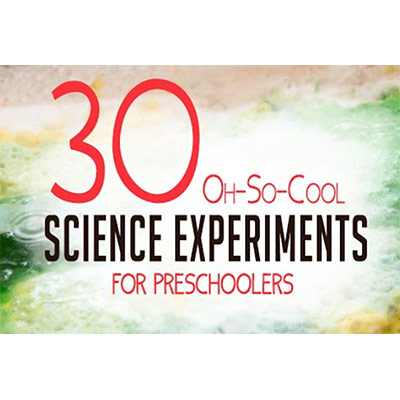Colorful background and "30 Oh-So-Cool Science Experiments For Pre Schoolers" written on it