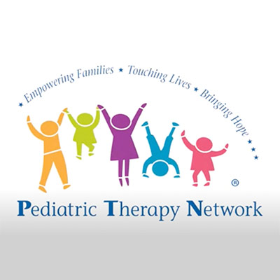 Pediatric Therapy Logo with five animated kids holding hands and "Pediatric Therapy Network” written below it