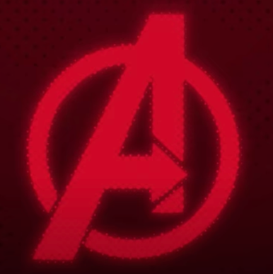 Marvel Avengers’ logo which is an “A” written in Red and a Red circle around it